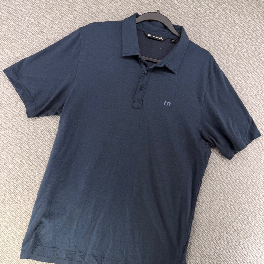 Travis Mathew Polo Shirt Large Navy Blue Cotton Blend Golf Casual Mens